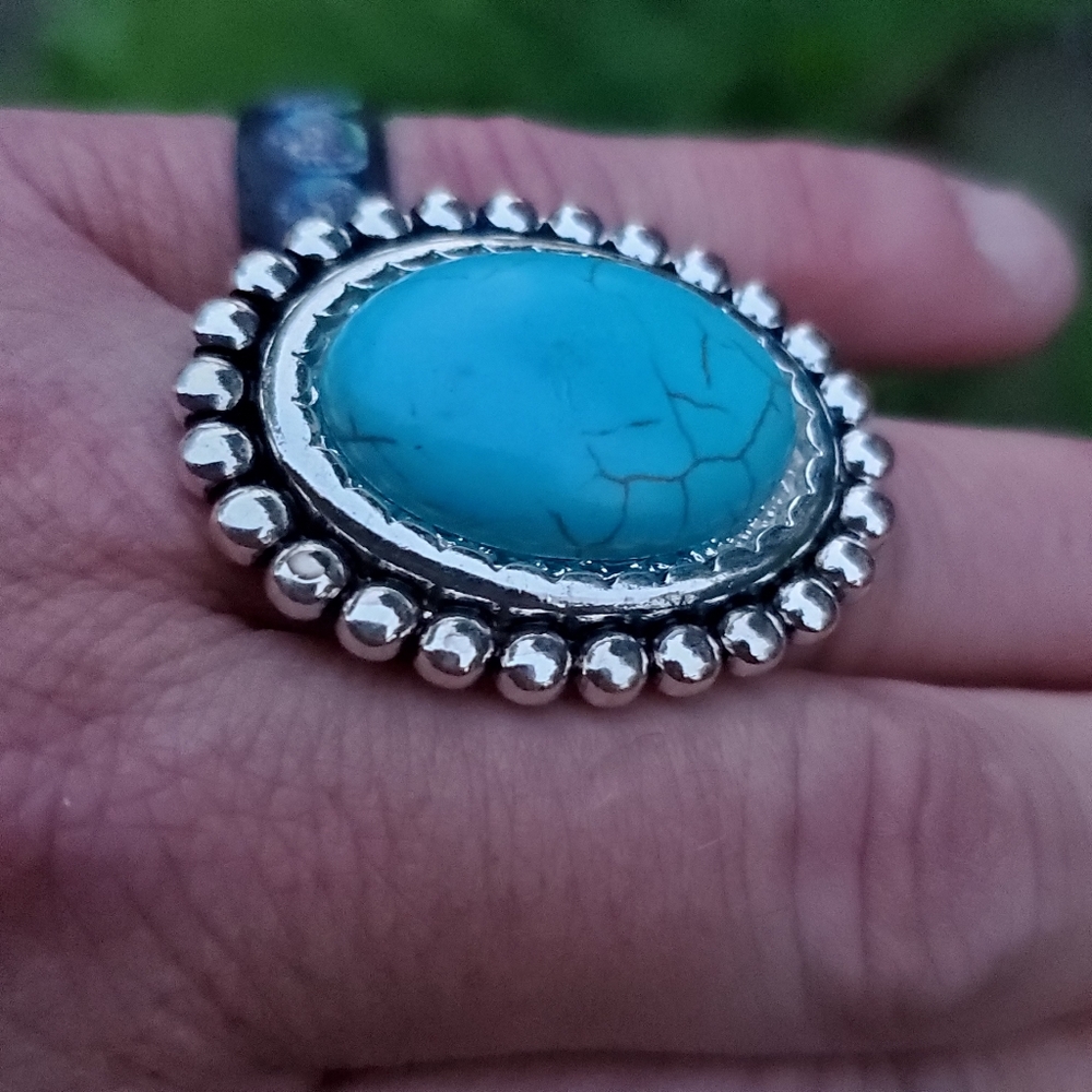 Free Spirit Boho Native South Western People Faux Turquoise Oval Beaded Ring nwt - Picture 13 of 15